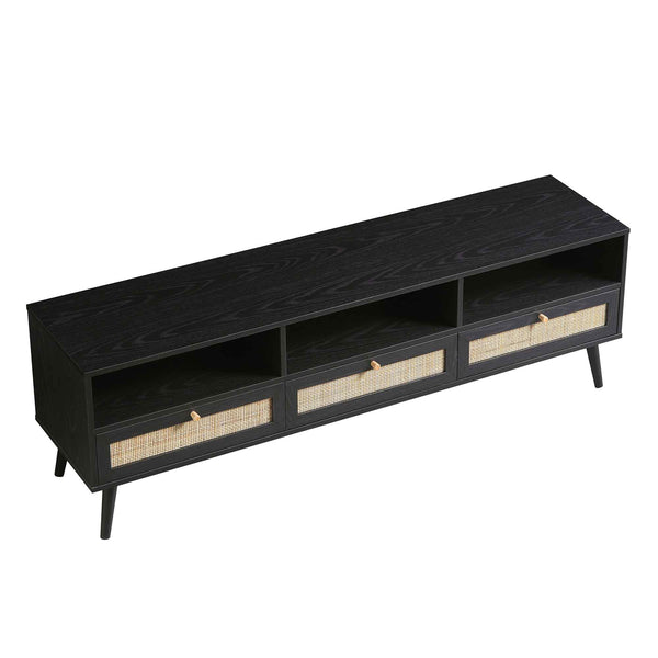 Frances Woven Rattan 160cm 3-Drawer TV Unit, Black