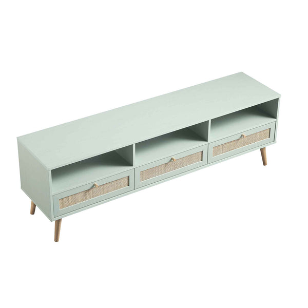 Frances Woven Rattan 160cm 3-Drawer TV Unit, Mint
