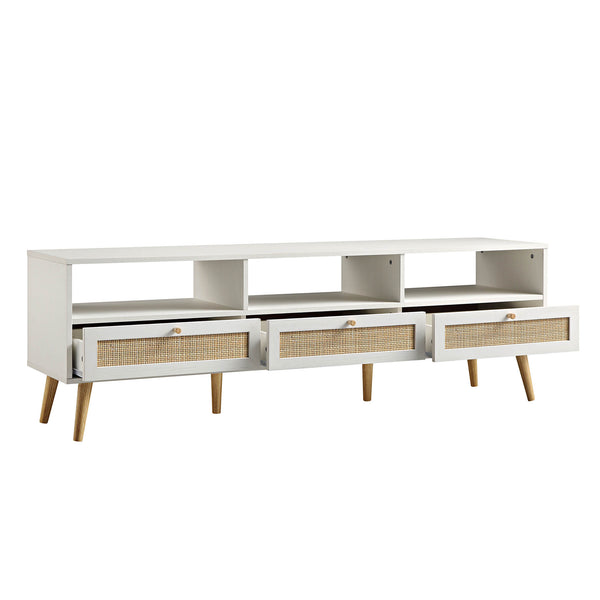 Frances Woven Rattan 160cm 3-Drawer TV Unit, White