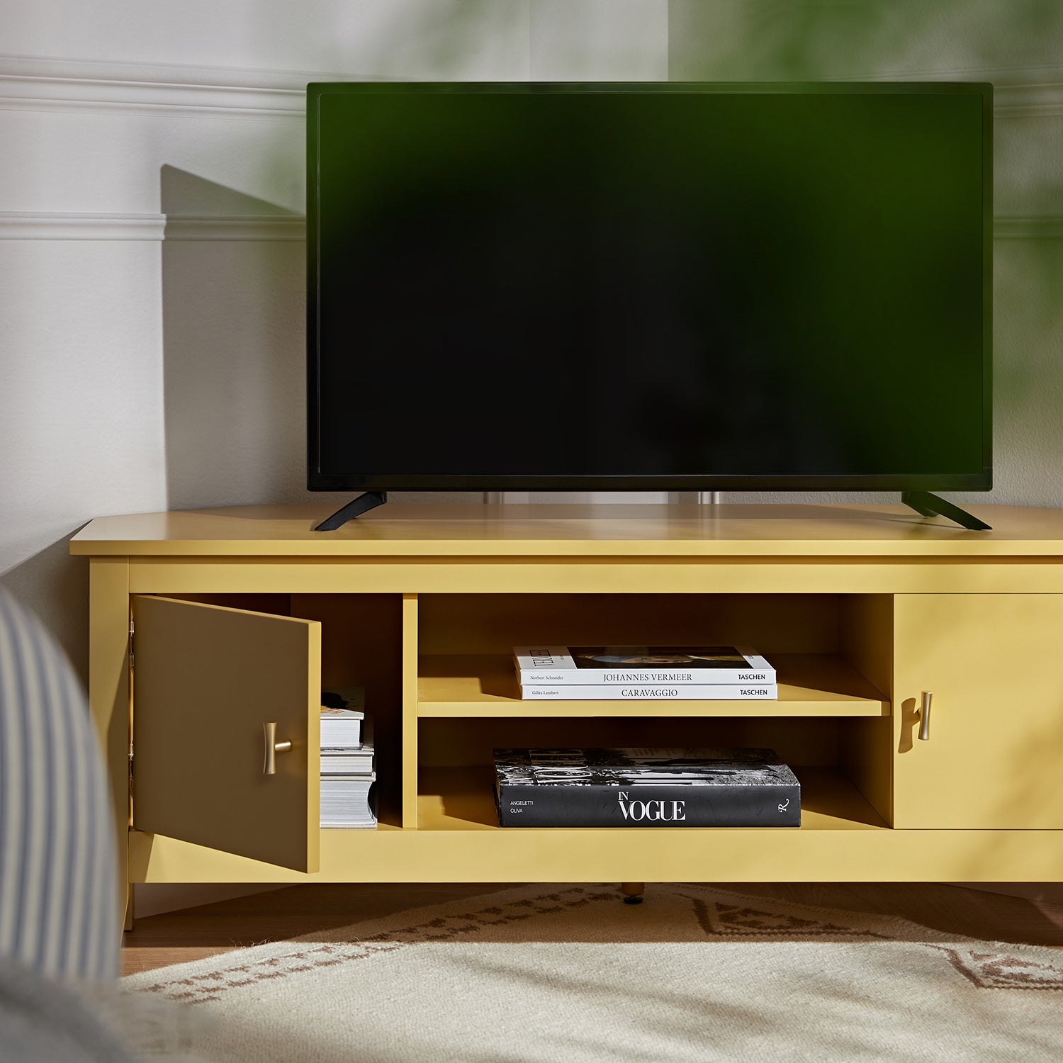 Oakham 120cm Corner TV Unit, Rattan Yellow