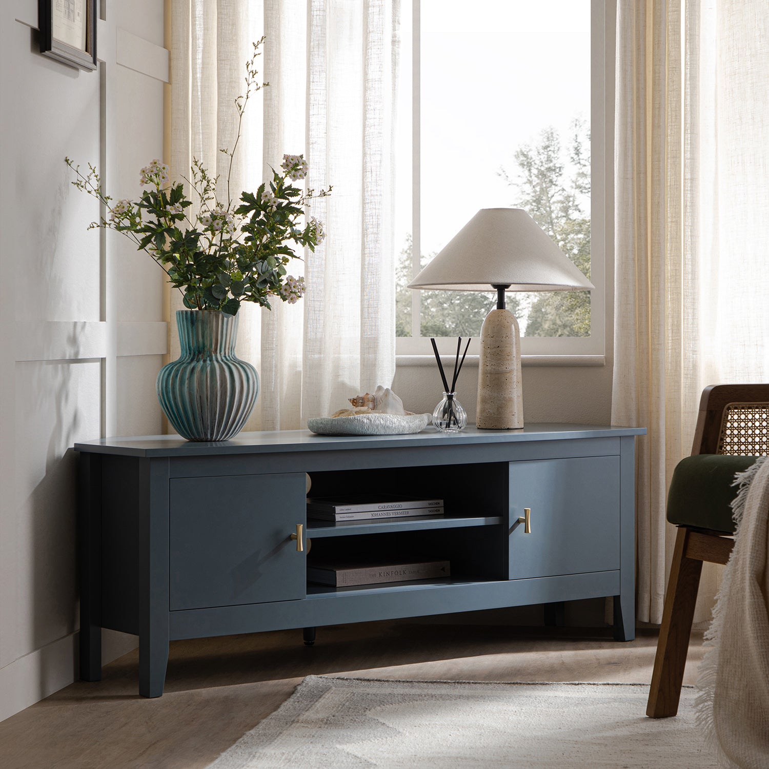 Oakham 120cm Corner TV Unit, Stormy Blue
