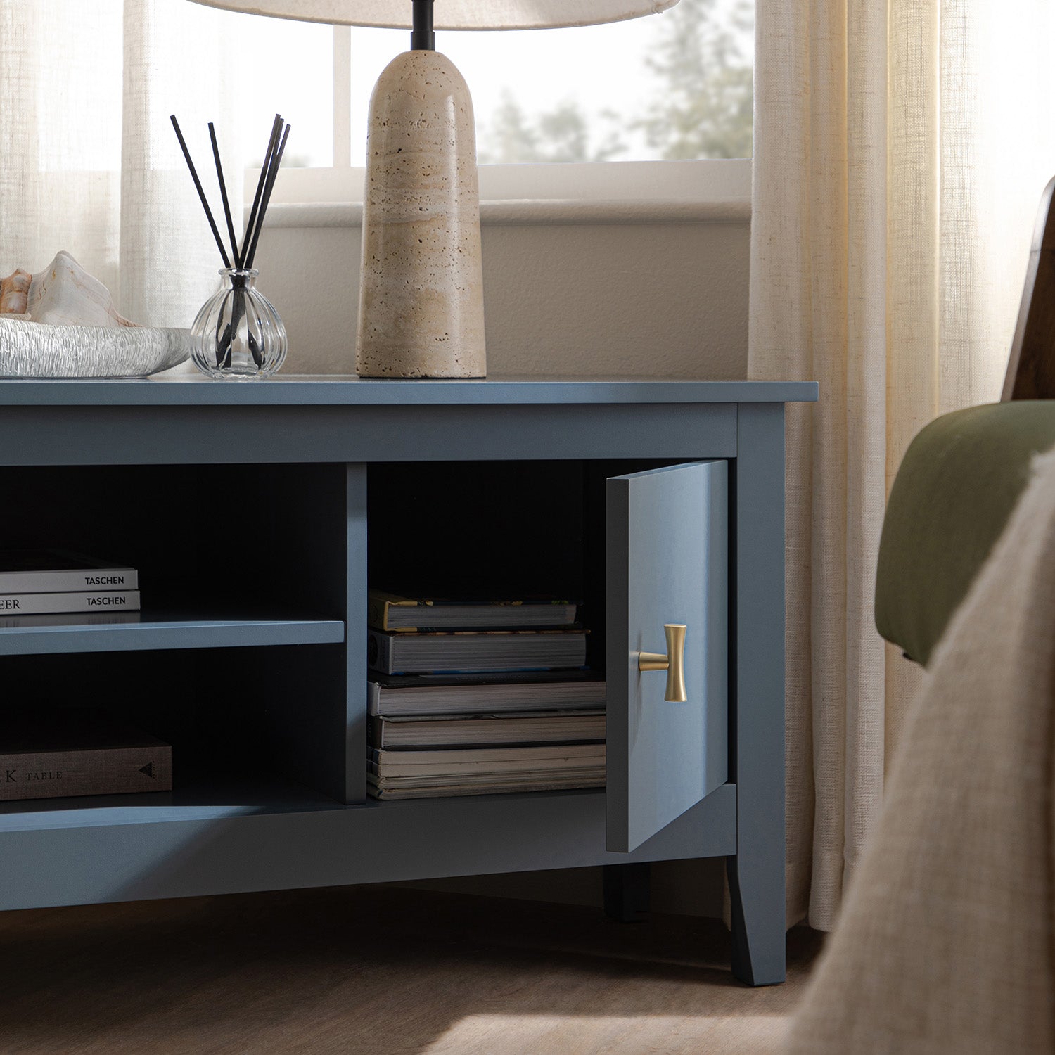 Oakham 120cm Corner TV Unit, Stormy Blue