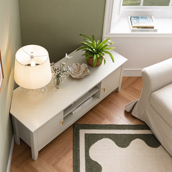 Oakham 120cm Corner TV Unit, Shaded White