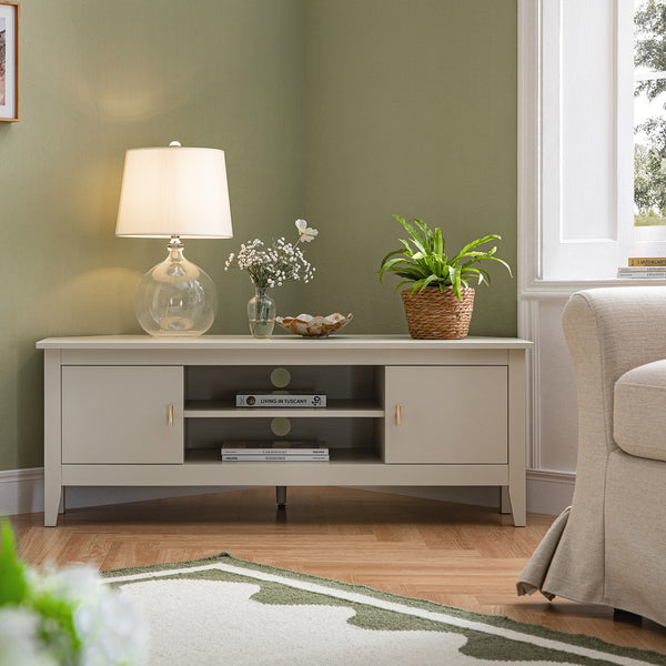 Oakham 120cm Corner TV Unit, Shaded White - daals