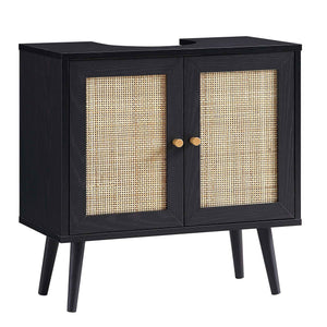 Frances Woven Rattan 2-Door Bathroom Undersink Unit, Black