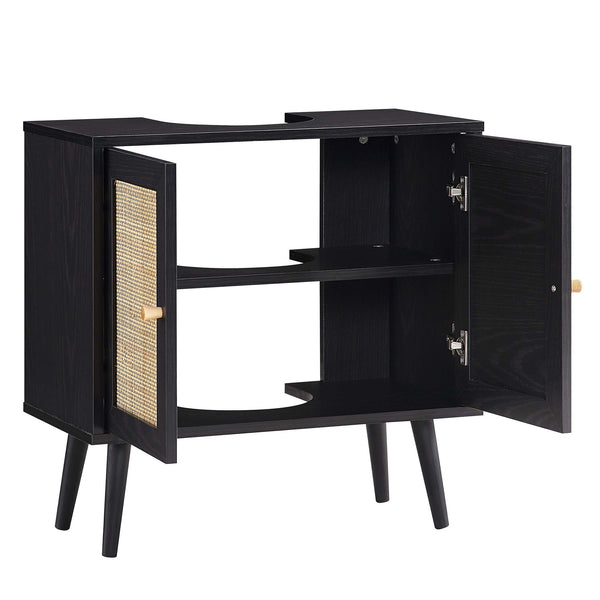 Frances Woven Rattan 2-Door Bathroom Undersink Unit, Black