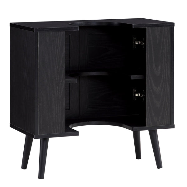 Frances Woven Rattan 2-Door Bathroom Undersink Unit, Black