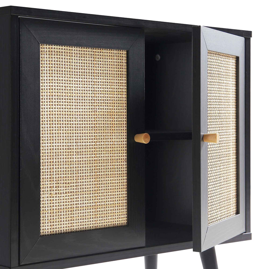 Frances Woven Rattan 2-Door Bathroom Undersink Unit, Black