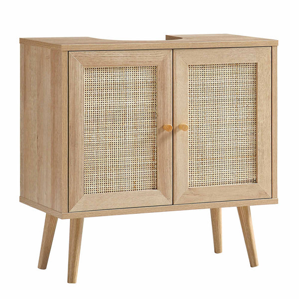 Frances Woven Rattan 2-Door Bathroom Undersink Unit, Natural