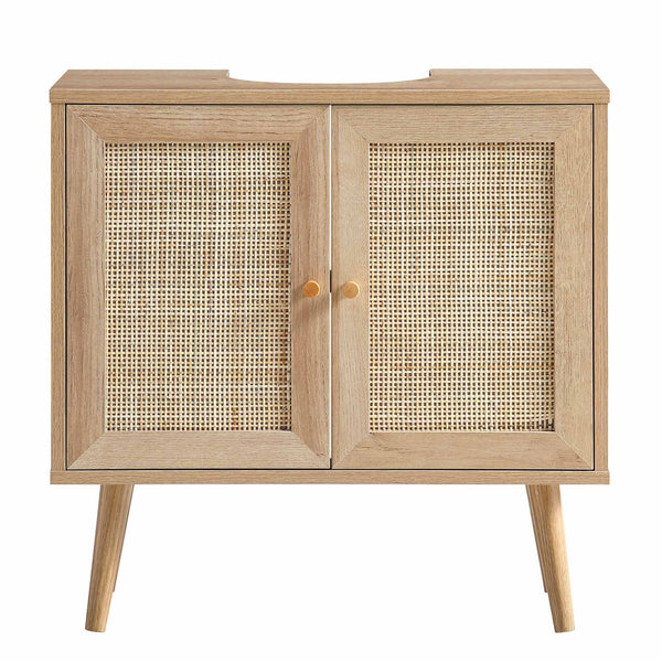 Frances Woven Rattan 2-Door Bathroom Undersink Unit, Natural