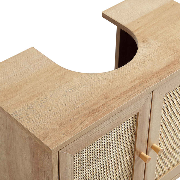 Frances Woven Rattan 2-Door Bathroom Undersink Unit, Natural