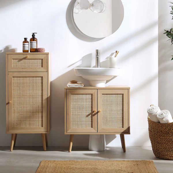 Frances Woven Rattan 2-Door Bathroom Undersink Unit, Natural