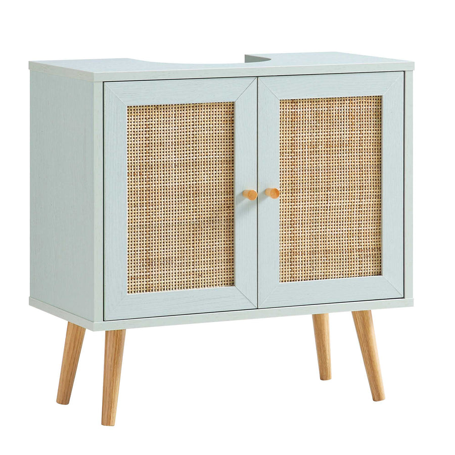 Frances Woven Rattan 2-Door Bathroom Undersink Unit, Mint Green