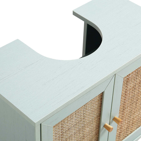 Frances Woven Rattan 2-Door Bathroom Undersink Unit, Mint Green