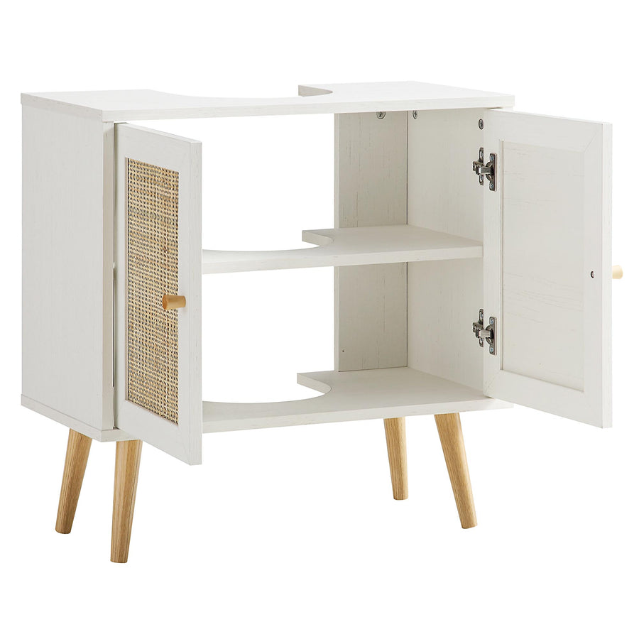 Frances Woven Rattan 2-Door Bathroom Undersink Unit, White
