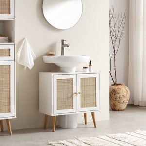 Frances Woven Rattan 2-Door Bathroom Undersink Unit, White