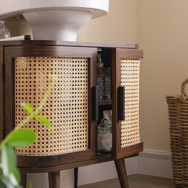 Izzy Curved Rattan Undersink Unit, Walnut