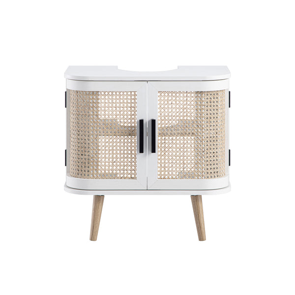 Izzy Curved Rattan Undersink Unit, White