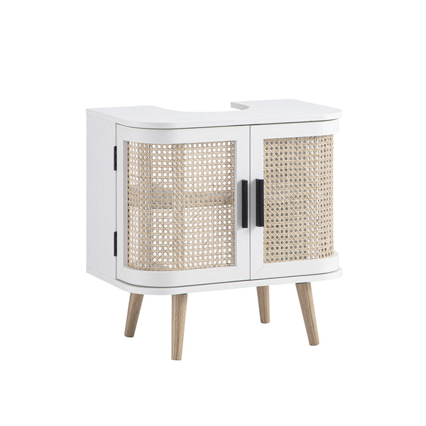 Izzy Curved Rattan Undersink Unit, White