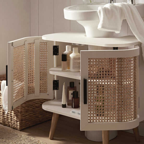 Izzy Curved Rattan Undersink Unit, White