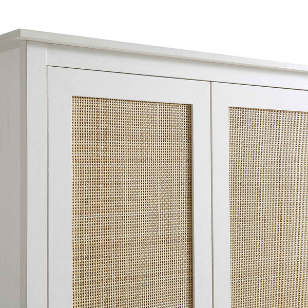 Frances Rattan Double Wardrobe with 1 Drawer, White