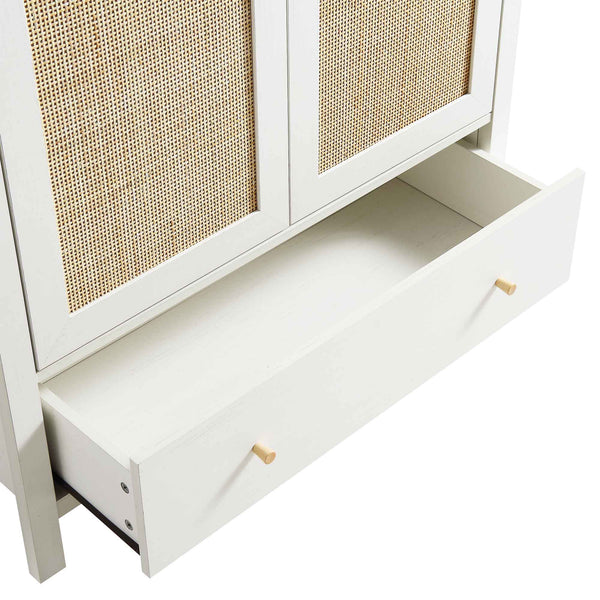Frances Rattan Double Wardrobe with 1 Drawer, White