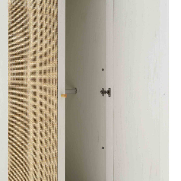 Frances Rattan Double Wardrobe with 1 Drawer, White