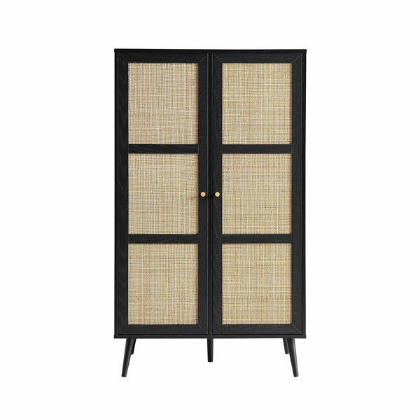 Frances Woven Rattan Compact Double Wardrobe, Black