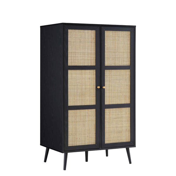 Frances Woven Rattan Compact Double Wardrobe, Black