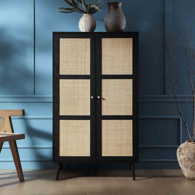 Frances Woven Rattan Compact Double Wardrobe, Black