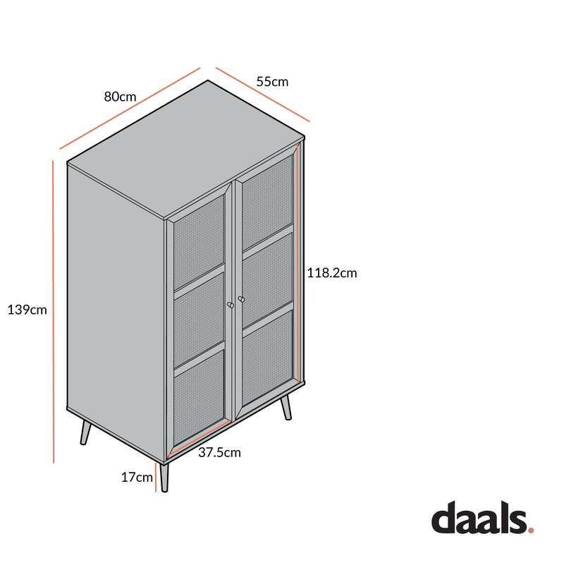 Frances Woven Rattan Compact Double Wardrobe, White