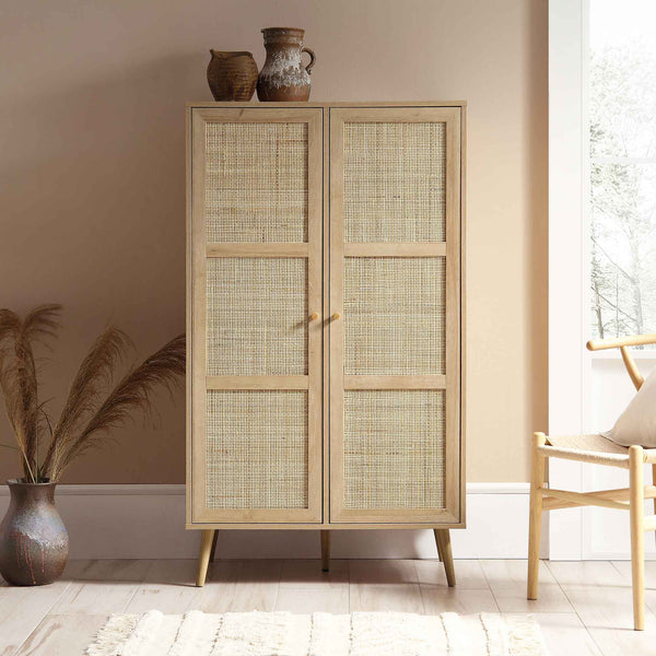 Frances Woven Rattan Compact Double Wardrobe, Natural