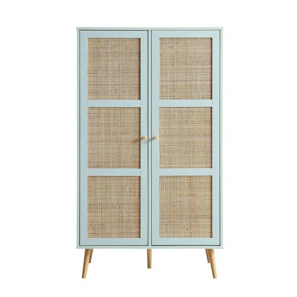 Frances Woven Rattan Compact Double Wardrobe, Mint Green