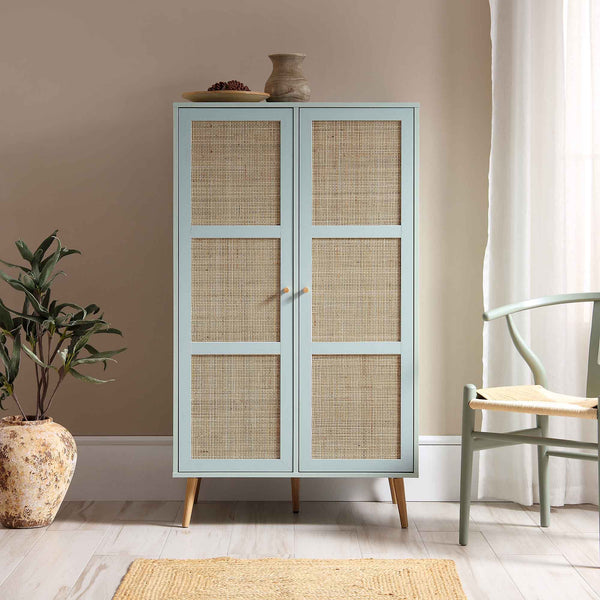 Frances Woven Rattan Compact Double Wardrobe, Mint Green