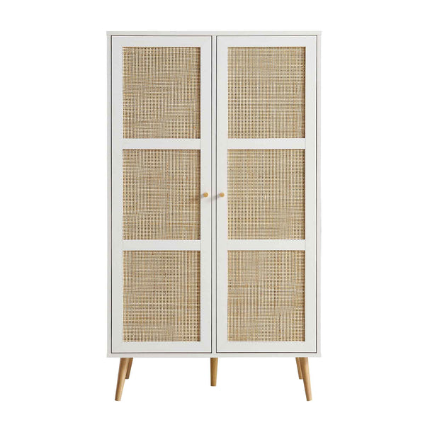 Frances Woven Rattan Compact Double Wardrobe, White