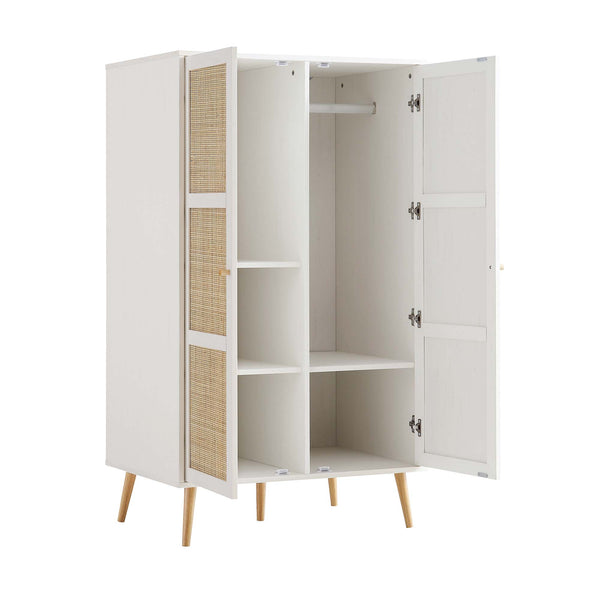 Frances Woven Rattan Compact Double Wardrobe, White