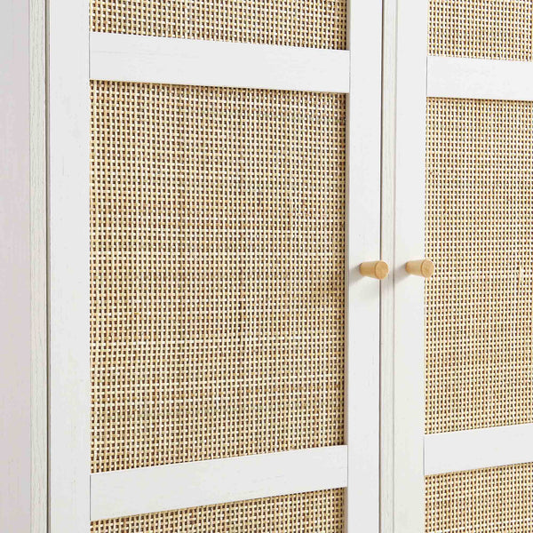 Frances Woven Rattan Compact Double Wardrobe, White