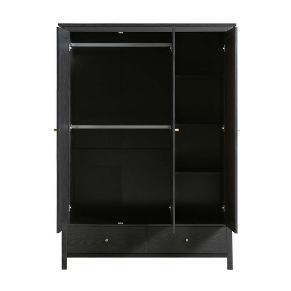 Frances Rattan Triple Wardrobe with 2 Drawers, Black
