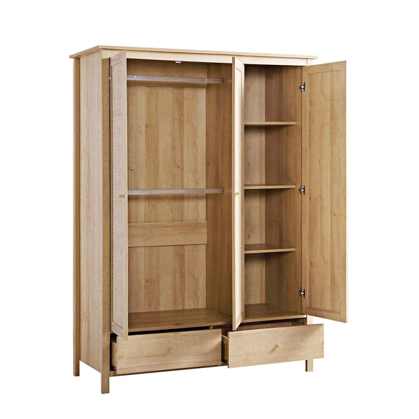 Frances Rattan Triple Wardrobe with 2 Drawers, Natural