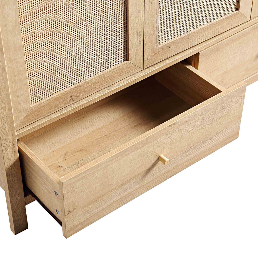 Frances Rattan Triple Wardrobe with 2 Drawers, Natural