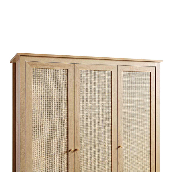 Frances Rattan Triple Wardrobe with 2 Drawers, Natural