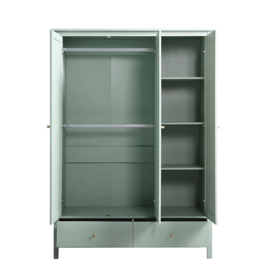 Frances Rattan Triple Wardrobe with 2 Drawers, Mint