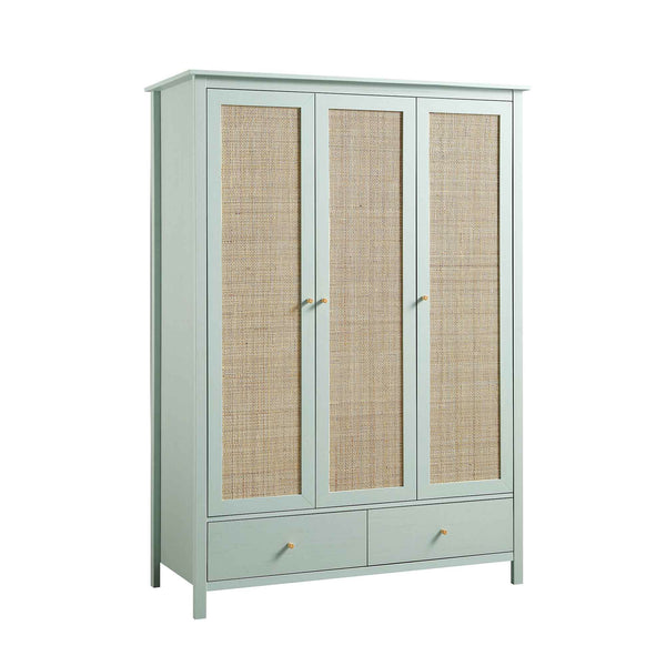 Frances Rattan Triple Wardrobe with 2 Drawers, Mint