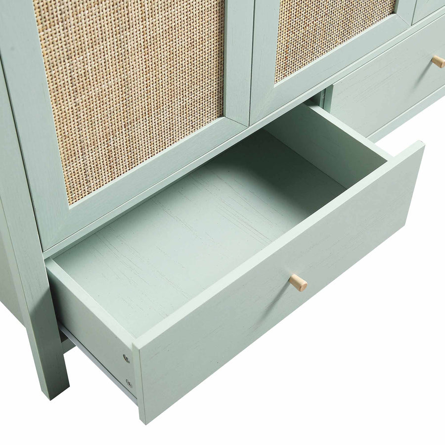Frances Rattan Triple Wardrobe with 2 Drawers, Mint