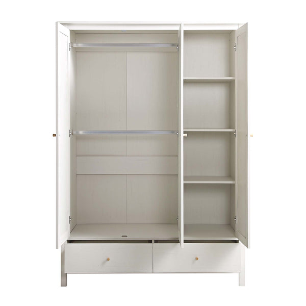 Frances Rattan Triple Wardrobe with 2 Drawers, White