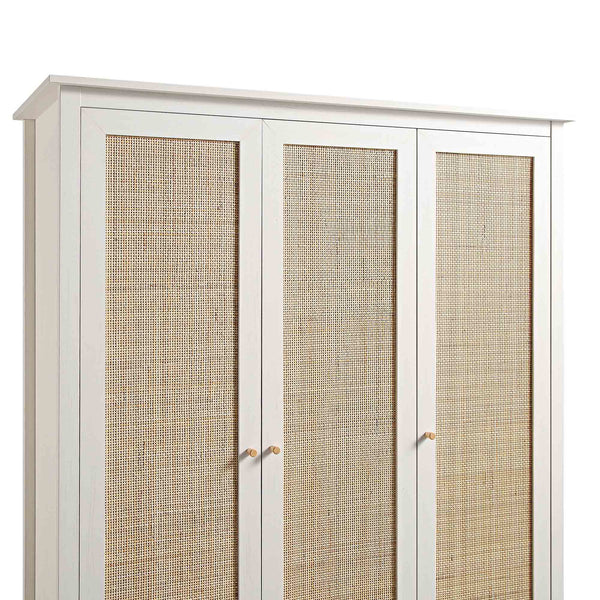 Frances Rattan Triple Wardrobe with 2 Drawers, White
