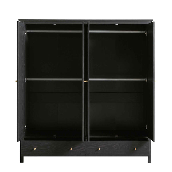 Frances Rattan 4-Door Wardrobe with 2 Drawers, Black