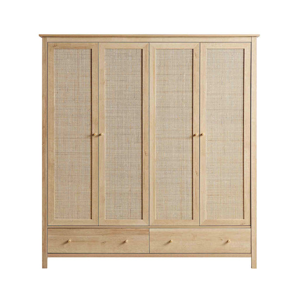 Frances Rattan 4-Door Wardrobe with 2 Drawers, Natural