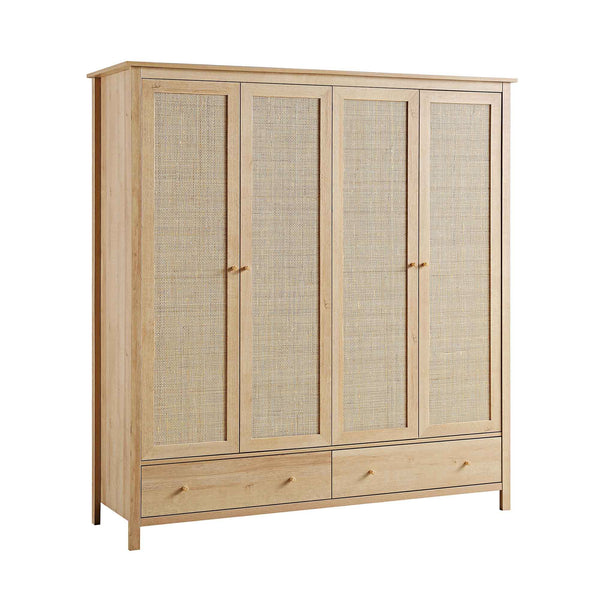Frances Rattan 4-Door Wardrobe with 2 Drawers, Natural