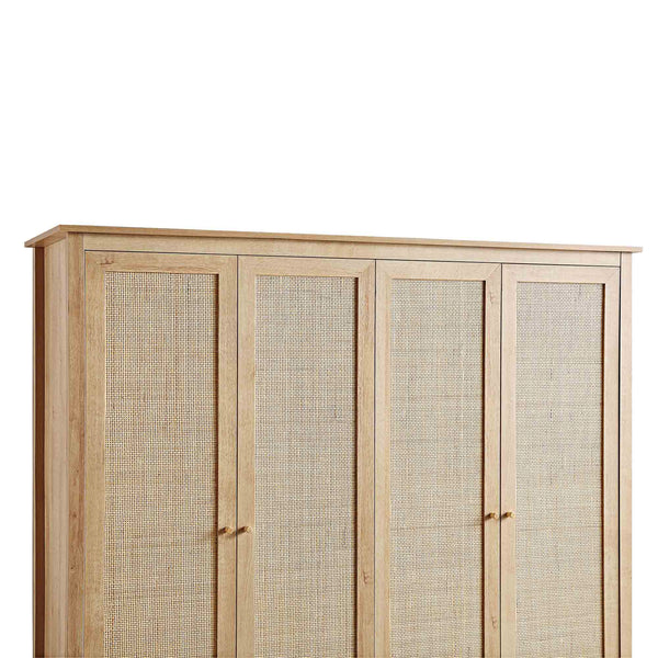 Frances Rattan 4-Door Wardrobe with 2 Drawers, Natural
